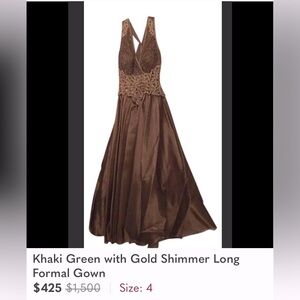 Elegant Khaki Green and Gold Formal Gown